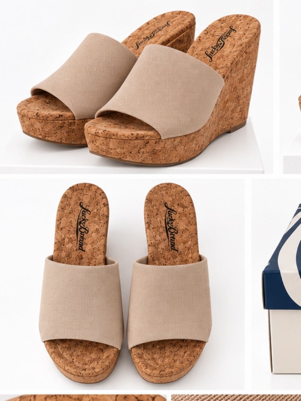 Lucky Brand Nude Cork Platform Wedge Slide Sandals 7 1/2